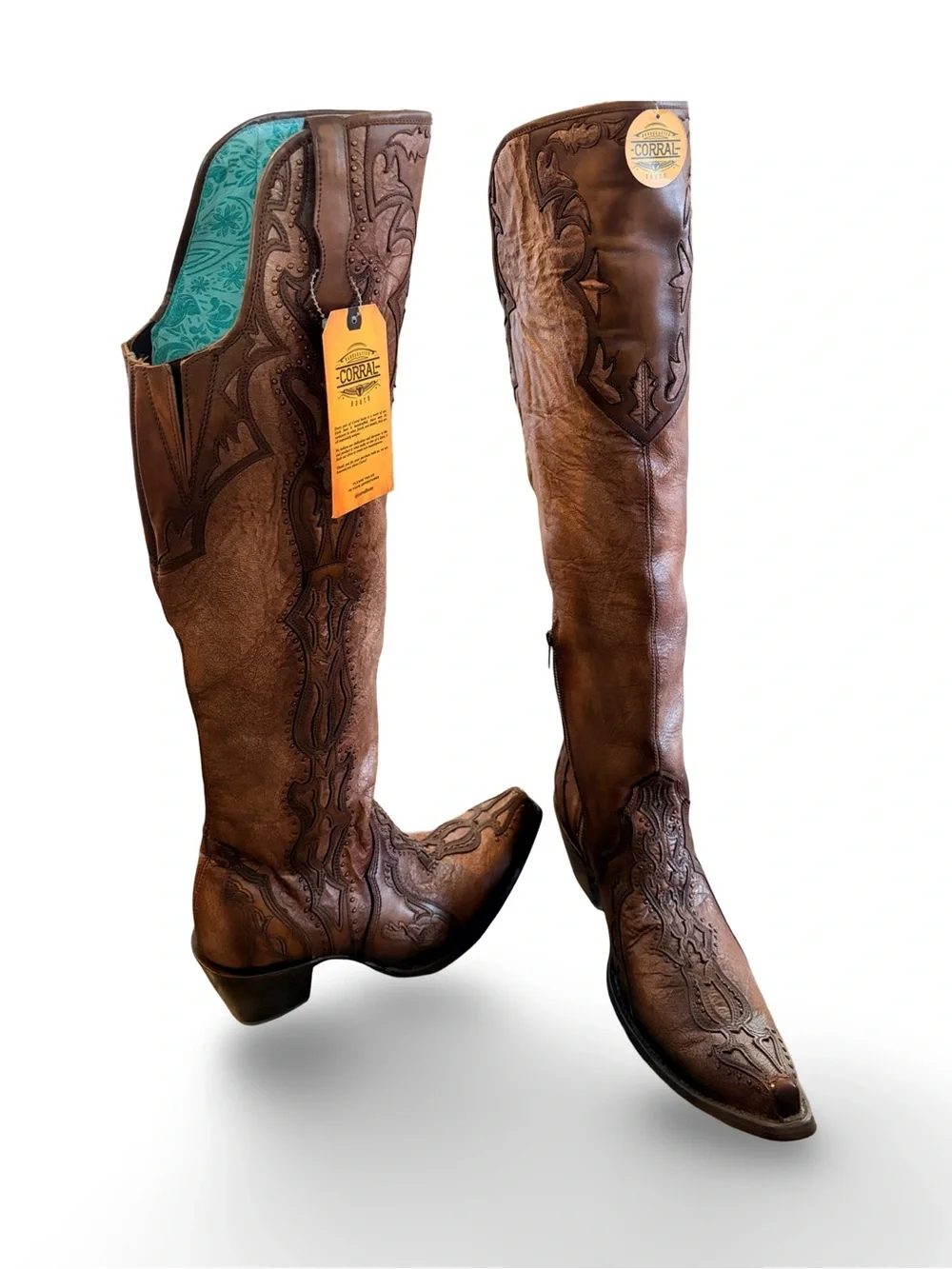 Corral Brown Over-the-Knee Embroidered Leather Boots